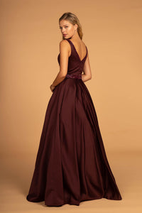 Elizabeth K GL2532 Sleeveless V-Neck Satin Dress - Burgundy - SohoGirl.com
