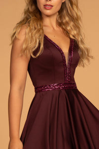 Elizabeth K GL2532 Sleeveless V-Neck Satin Dress - Burgundy - SohoGirl.com