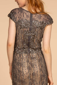 Elizabeth K GL2533 Cap-Sleeve Maxi Dress in Dark Gray - SohoGirl.com