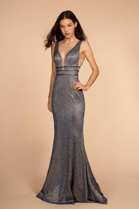 Elizabeth K GL2588 Glitter Crepe Maxi Dress - Navy - SohoGirl.com