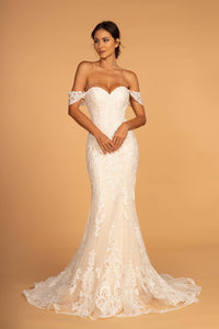 Elizabeth K GL2591 Cut-Away Shoulder Wedding Dress - Ivory-Champagne - SohoGirl.com