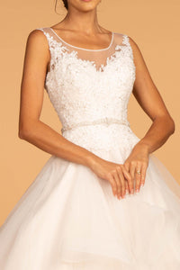 Elizabeth K GL2599 Illusion V-neck Tulle Dress in Ivory-Champagne - SohoGirl.com