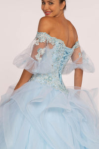 Elizabeth K GL2601 Corset Back Tulle Dress - Baby Blue - SohoGirl.com