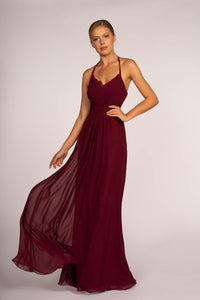 Elizabeth K GL2606 Chiffon Lace Maxi Dress in Wine - SohoGirl.com
