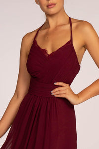 Elizabeth K GL2606 Chiffon Lace Maxi Dress in Wine - SohoGirl.com