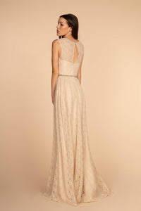 Elizabeth K GL2611 Waist Lace Dress - Champagne - SohoGirl.com