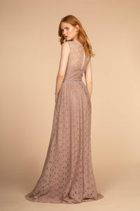 Elizabeth K GL2611 Waist Lace Dress - Mauve - SohoGirl.com