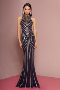 Elizabeth K GL2677 High Neck Sleeveless Dress - Charcoal - SohoGirl.com