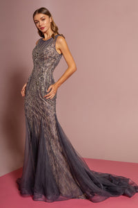 Elizabeth K GL2684 Jewel Embellished Lace Dress - Charcoal - SohoGirl.com