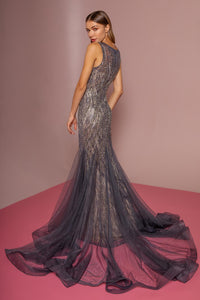 Elizabeth K GL2684 Jewel Embellished Lace Dress - Charcoal - SohoGirl.com