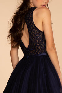 Elizabeth K GS1610 Embroidered Bodice Tulle Short Dress - Navy - SohoGirl.com