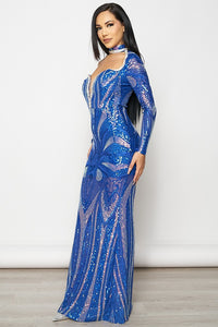 Elegant Sequin Maxi Dress - Royal Blue - SohoGirl.com