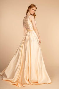 Elizabeth K GL2531 Scoop-Neck Satin Dress in Champagne - SohoGirl.com