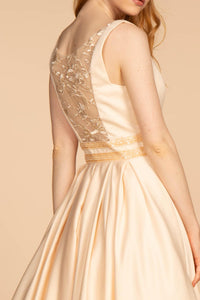 Elizabeth K GL2531 Scoop-Neck Satin Dress in Champagne - SohoGirl.com