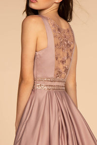 Elizabeth K GL2531 Scoop-Neck Satin Dress in Mauve - SohoGirl.com