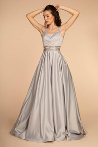 Elizabeth K GL2531 Scoop-Neck Satin Dress in Silver - SohoGirl.com