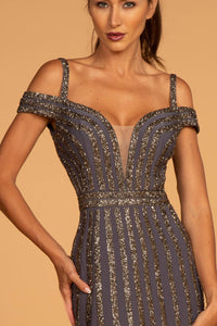 Elizabeth K GL2629 Sweetheart Cut-Away Shoulder Dress - Charcoal - SohoGirl.com