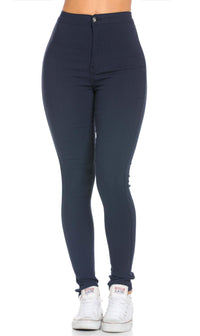 Super High Waisted Stretchy Skinny Jeans - Navy Blue - SohoGirl.com