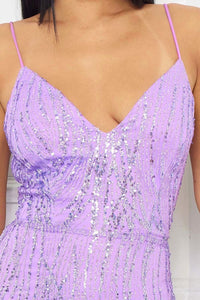 SYMPHONY MERMAID MAXI DRESS WITH PATTERNED SEQUINS OPEN CROSS BODY BACK- LAVENDER - SohoGirl.com