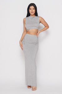 VOTIQUE SLEEVELESS CROP TOP WITH SLIGHT COWL NECK WITH KNOT ON THE FRONT-HEATHER GREY - SohoGirl.com