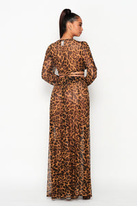 VOTIQUE SHEER CROPPED LONG SLEEVE BLOSE AND MATCHING MAXI SKIRT -LEOPARD II - SohoGirl.com
