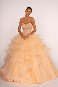 Elizabeth K GL2515 Sweetheart neckline Tulle Dress - Peach - SohoGirl.com