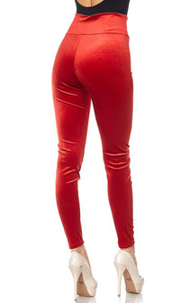 Red High Waisted Velvet Leggings (Plus Sizes Available) - SohoGirl.com