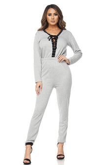 Gray Front Lace Up Jumpsuit - SohoGirl.com