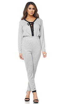 Gray Front Lace Up Jumpsuit - SohoGirl.com