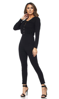 Black Front Lace Up Jumpsuit - SohoGirl.com