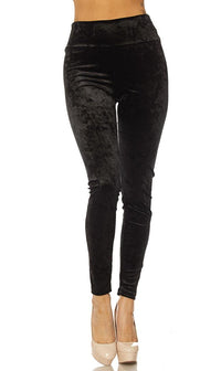 Black Crushed Velvet High Waisted Leggings (Plus Sizes Available) - SohoGirl.com