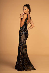 Elizabeth K GL2551 Sequin Mesh V-Neck Mermaid Dress - Black - SohoGirl.com