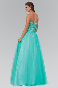 Elizabeth K GL1300 Jewel Embellished Long Dress with Corset Back In Tiffany - SohoGirl.com