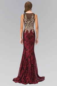 Elizabeth K GL1319D Dazzling Floral Lace Sheer Insert Full Length Gown in Red - SohoGirl.com