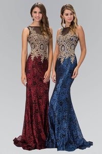Elizabeth K GL1319D Dazzling Floral Lace Sheer Insert Full Length Gown in Royal Blue - SohoGirl.com