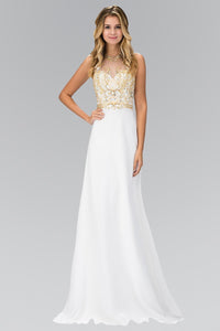Elizabeth K GL 1329 Jewel and Bead Embellished Long Dress with Back Cut Out In Ivory - SohoGirl.com