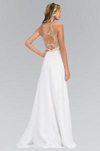 Elizabeth K GL 1329 Jewel and Bead Embellished Long Dress with Back Cut Out In Ivory - SohoGirl.com