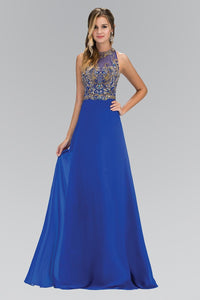 Elizabeth K GL 1329 Jewel and Bead Embellished Long Dress with Back Cut Out In Royal Blue - SohoGirl.com