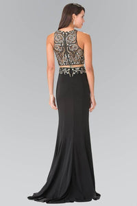 Elizabeth K GL1338 Waist Cut Out Floor Length Dress Accented with Jewel in Red - SohoGirl.com