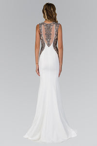 Elizabeth K GL 1347 Floor Length Dress with Lace Detailing In Ivory - SohoGirl.com