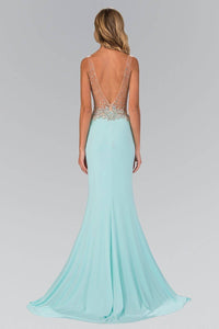 Elizabeth K GL1349 Shimmering Illusion Bodice Open Back Mermaid Tail Floor Length Gown in Mint - SohoGirl.com