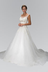 Elizabeth K GL1355 A-Line Wedding Dress with Sheer Yoke Neckline in Ivory - SohoGirl.com