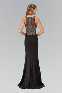 Elizabeth K GL1359P Sparkling Jewel Detail Floor Length Side Slit Prom Dress in Black - SohoGirl.com
