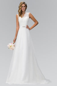 Elizabeth K GL1416 Sleeveless A-Line Wedding Dress with Illusion Back In Ivory - SohoGirl.com