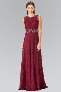 Elizabeth K GL1460 Floor Length Sleeveless Lace Dress in Burgundy - SohoGirl.com