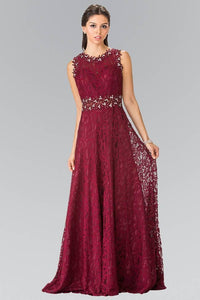 Elizabeth K GL1460 Floor Length Sleeveless Lace Dress in Burgundy - SohoGirl.com