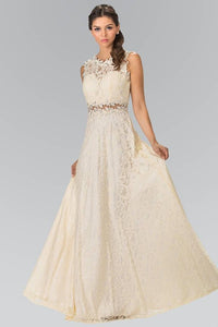 Elizabeth K GL1460 Floor Length Sleeveless Lace Dress in Champagne - SohoGirl.com