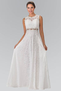 Elizabeth K GL1460 Floor Length Sleeveless Lace Dress in Ivory - SohoGirl.com