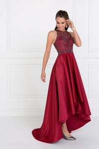Elizabeth K GL1501 Mikado High-Low Dress in Burgundy - SohoGirl.com