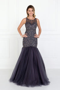 Elizabeth K GL1510 Embellished Tulle Trumpet Dress in Charcoal - SohoGirl.com